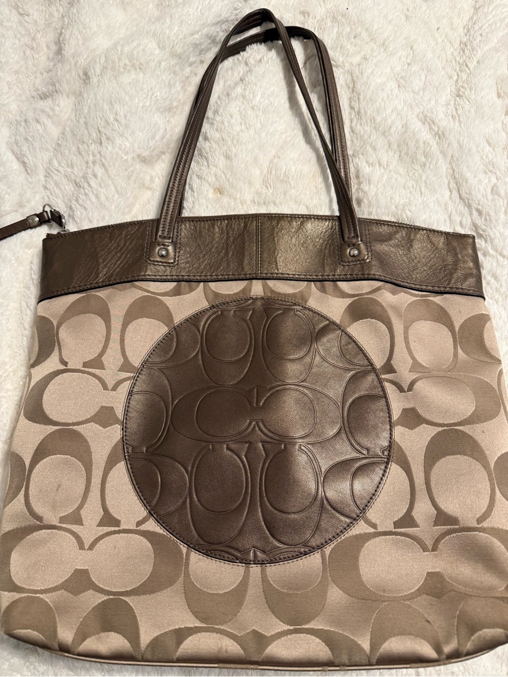 Coach Brown Signature Canvas Tote with Leather Accents